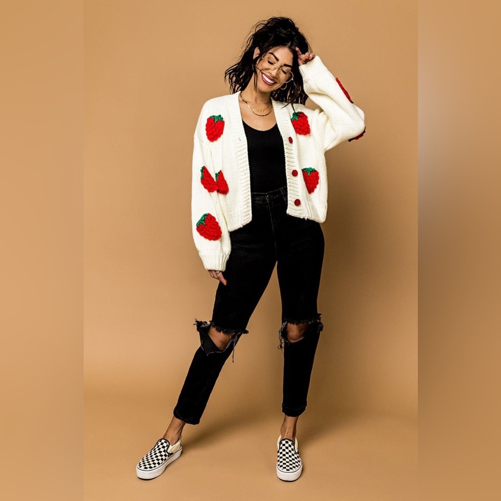 S/M Strawberry knit Sweater Dressed in Lala